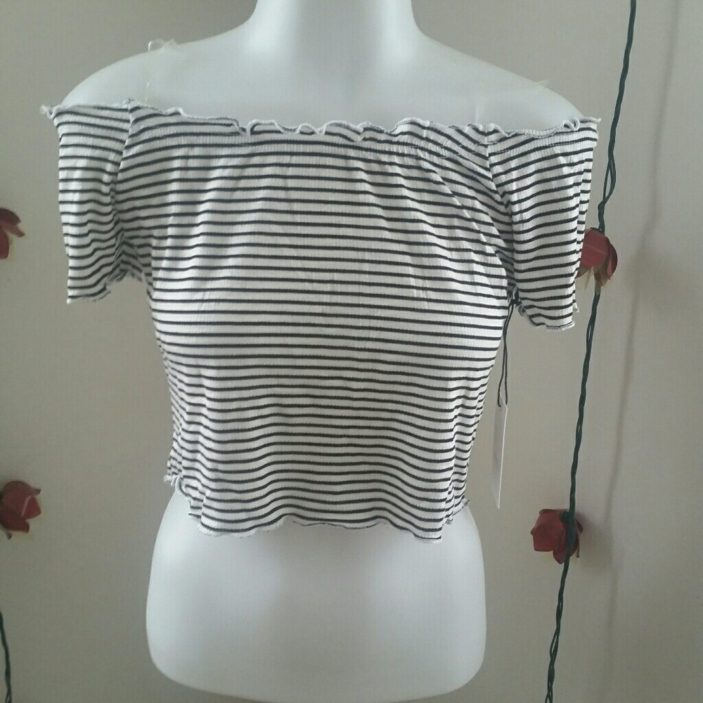 Striped Off the Shoulder Crop Top